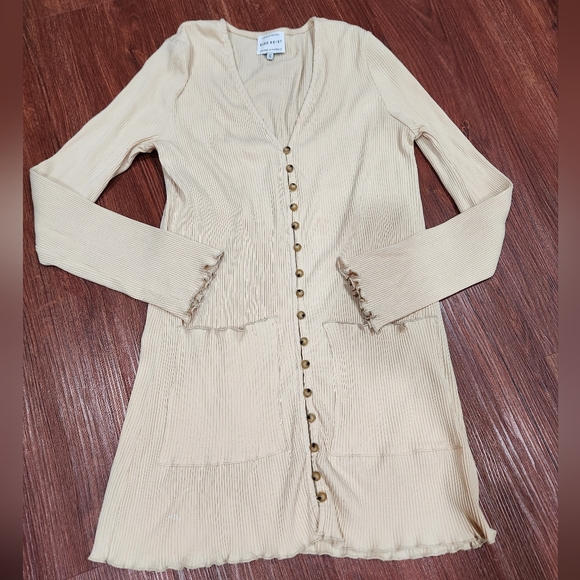 Sabo Skirt Dresses & Skirts - Sabo Skirt Beige Long Sleeve Button Up Cardigan Dress